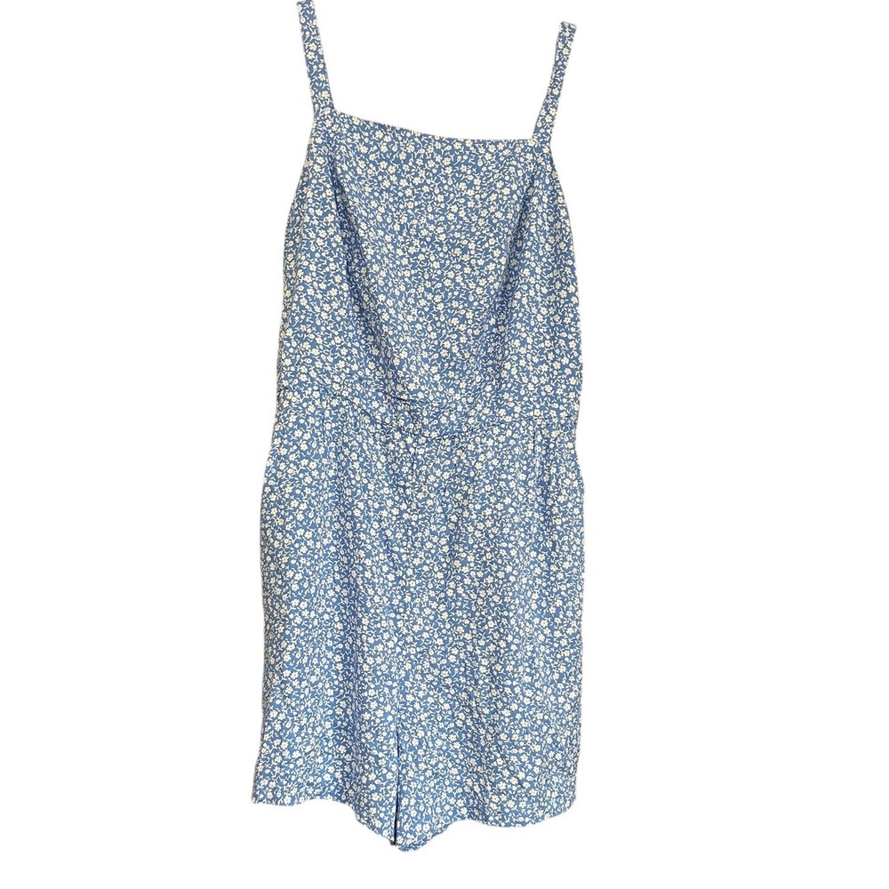 Old Navy Womens Floral Romper Blue White Smocked Back Pockets Size S‎ New